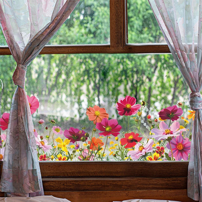 Colorful Floral Wall Sticker | Peel & Stick Flower Window Decal