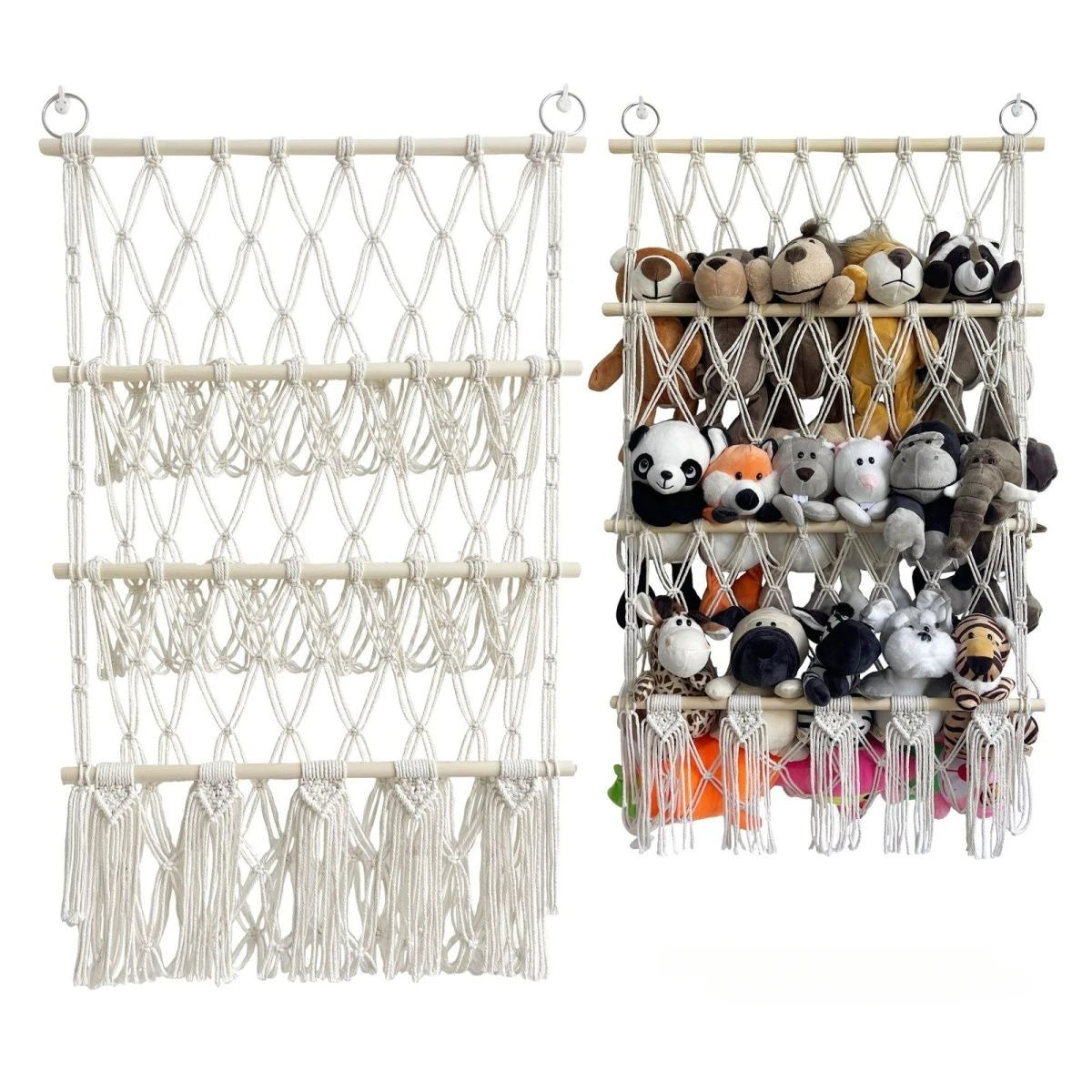 Boho Handwoven Storage Hammock | Wall-Mounted Stuffed Animal & Toy Organizer