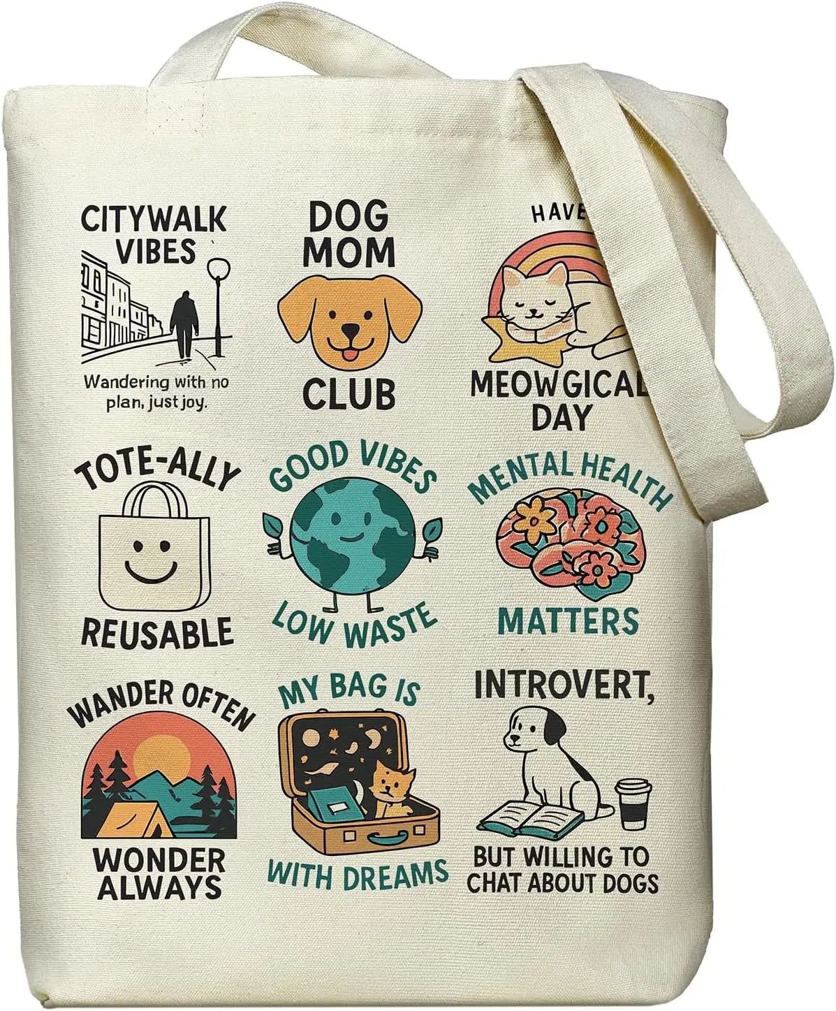 Floral Canvas Tote Bag | Zippered Women's Bag for Work, Shopping & Everyday