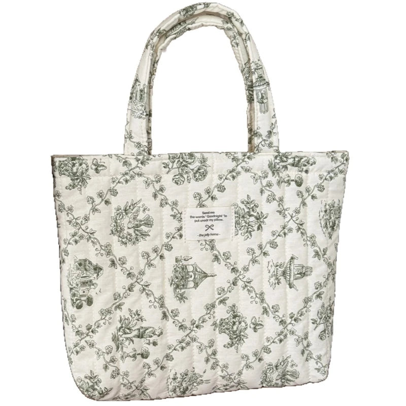 Quilted Cotton Flower Tote Bag | Boho Lunch & Shoulder Bag for Women