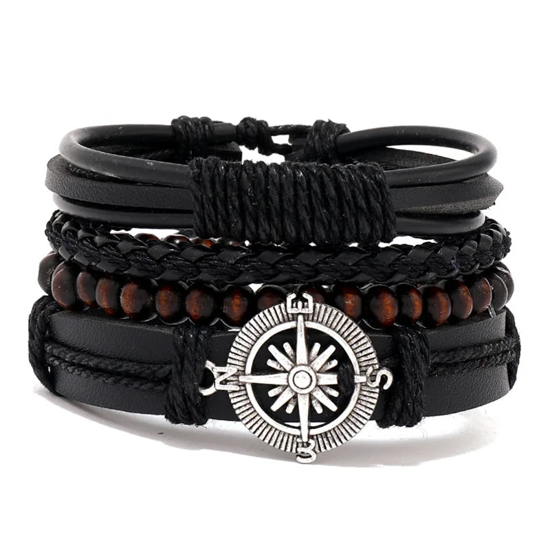 Boho Leather Wrap Bracelet Set — 4 Piece Layering Bracelet Gift Set