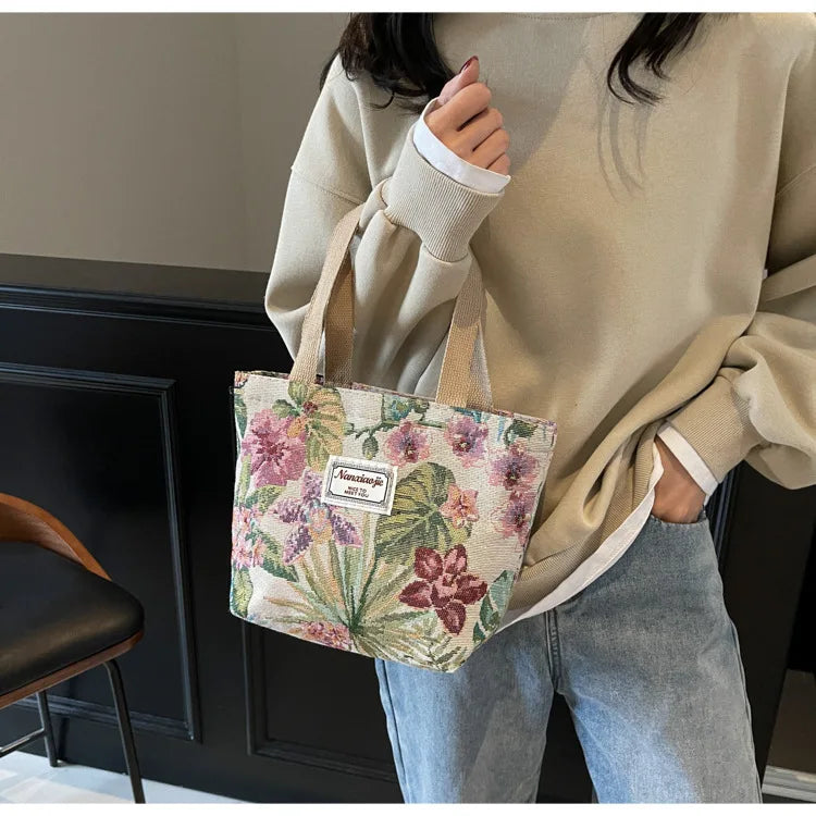 Floral Canvas Shoulder Tote | Four Colors & Two Sizes