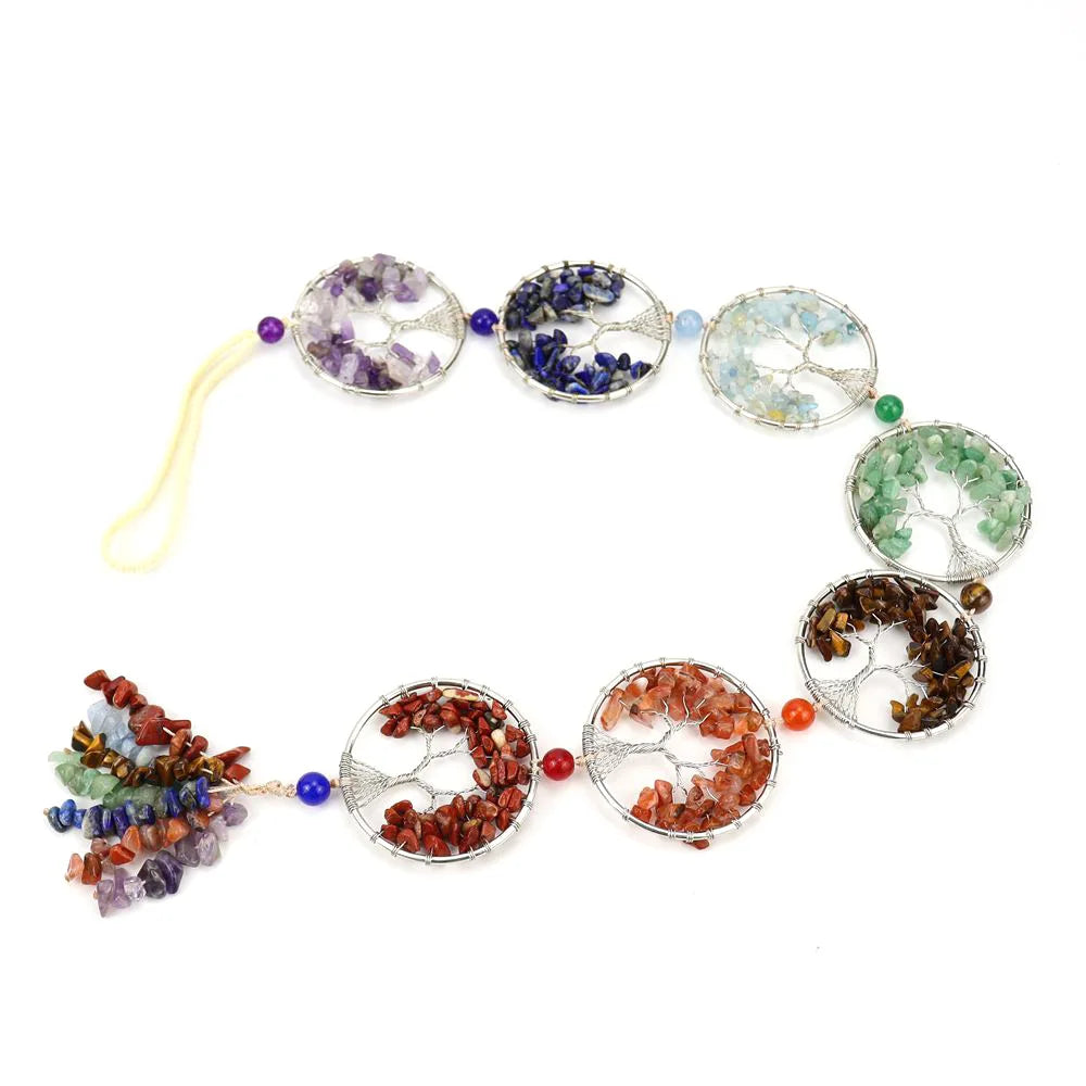 7 Chakra Tree of Life Wall Hanging | Natural Crystal Chip Stone Ornament