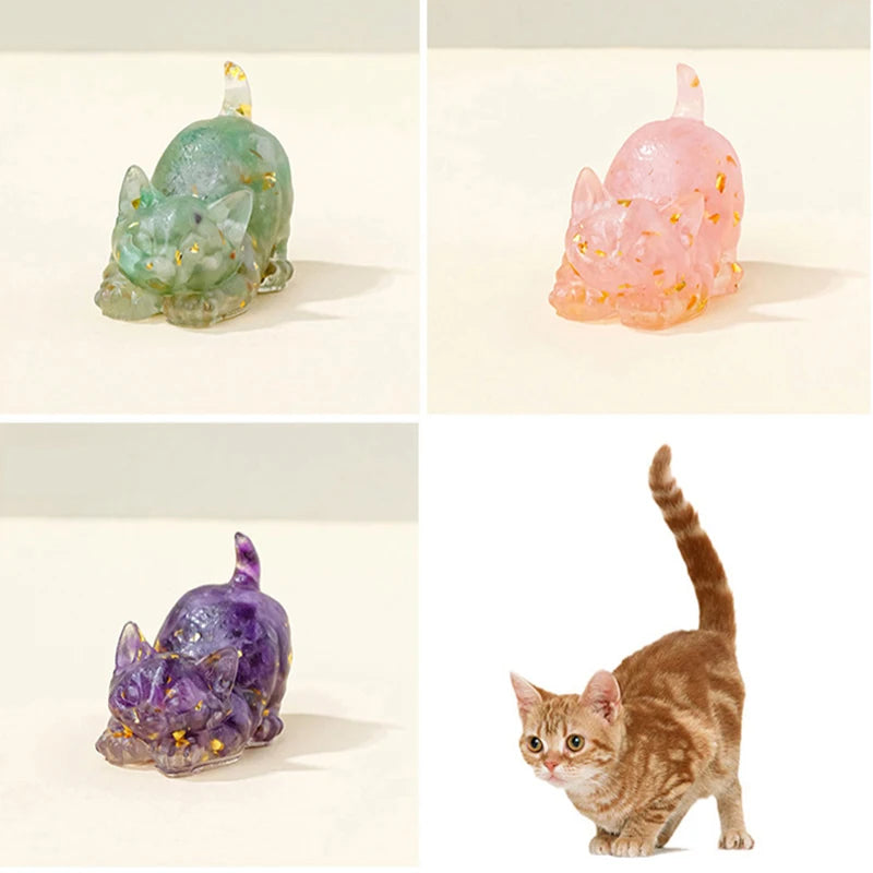 Natural Crystal Cat Figurine — Stone Sculpture Desktop Décor