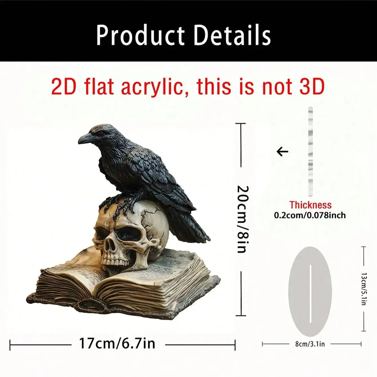 Gothic Black Crow Skull Sculpture | 2D Acrylic Desktop Decor | Halloween & Boho Home