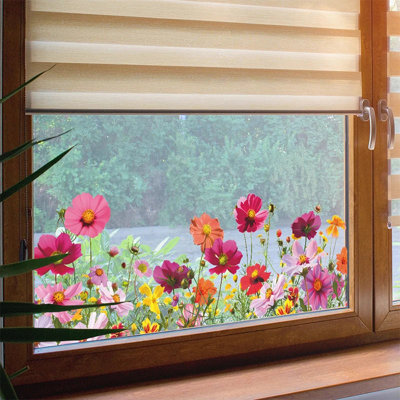 Colorful Floral Wall Sticker | Peel & Stick Flower Window Decal
