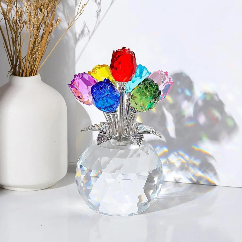 Crystal Rose Bouquet Sculpture — Handmade Rainbow Light Ornament