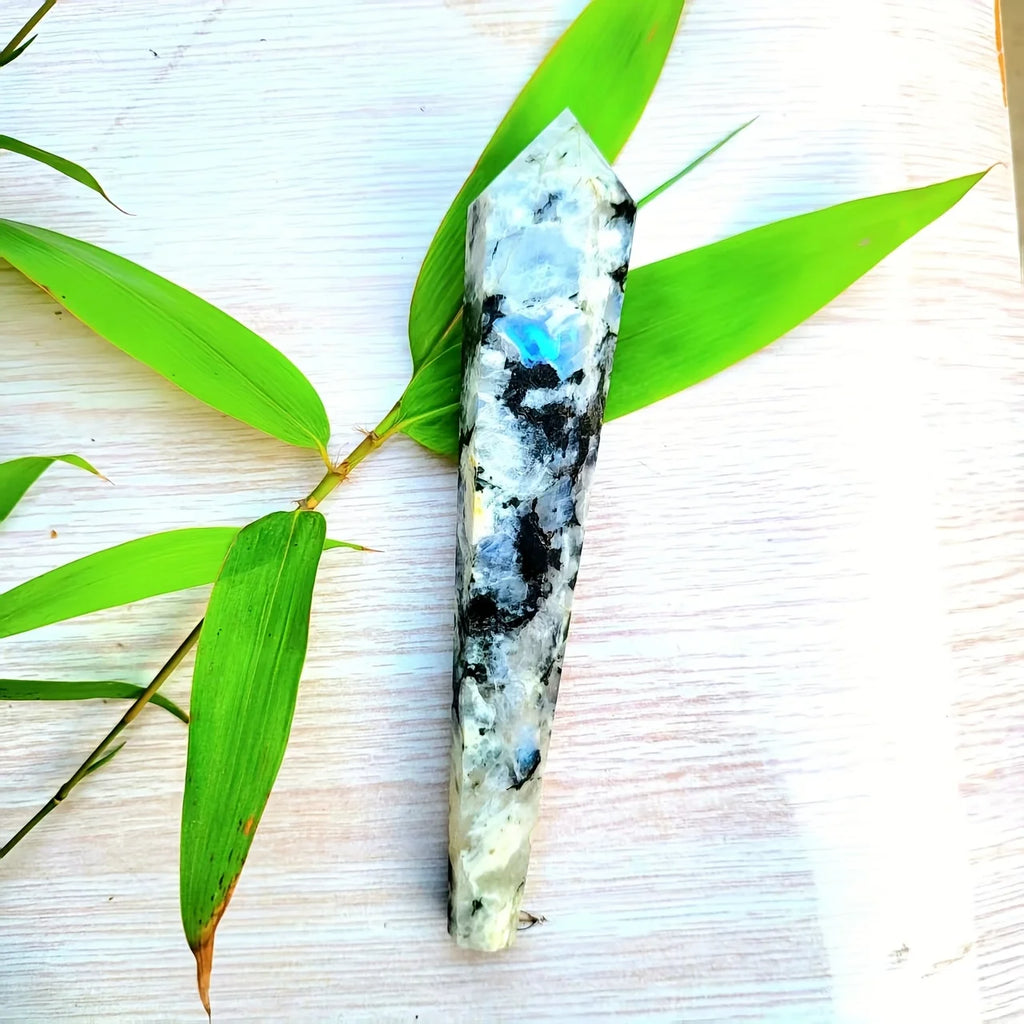Natural Moonstone Crystal Tower — Rainbow Iridescent Boho Healing Stone