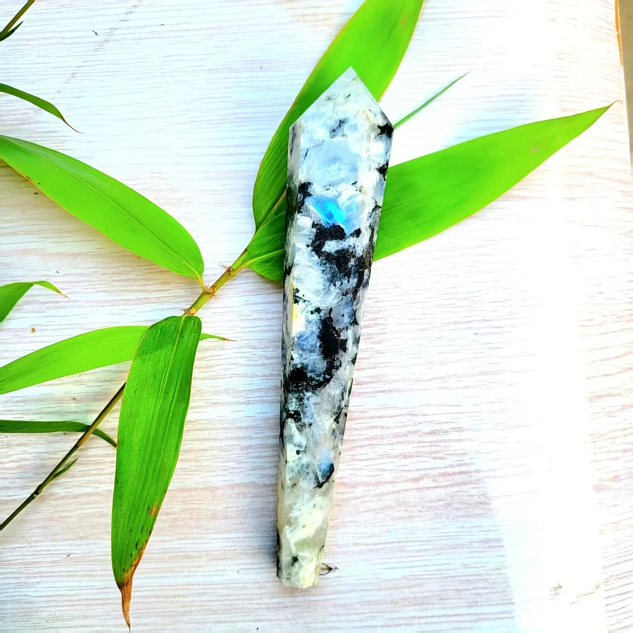 Natural Moonstone Crystal Tower — Rainbow Iridescent Boho Healing Stone