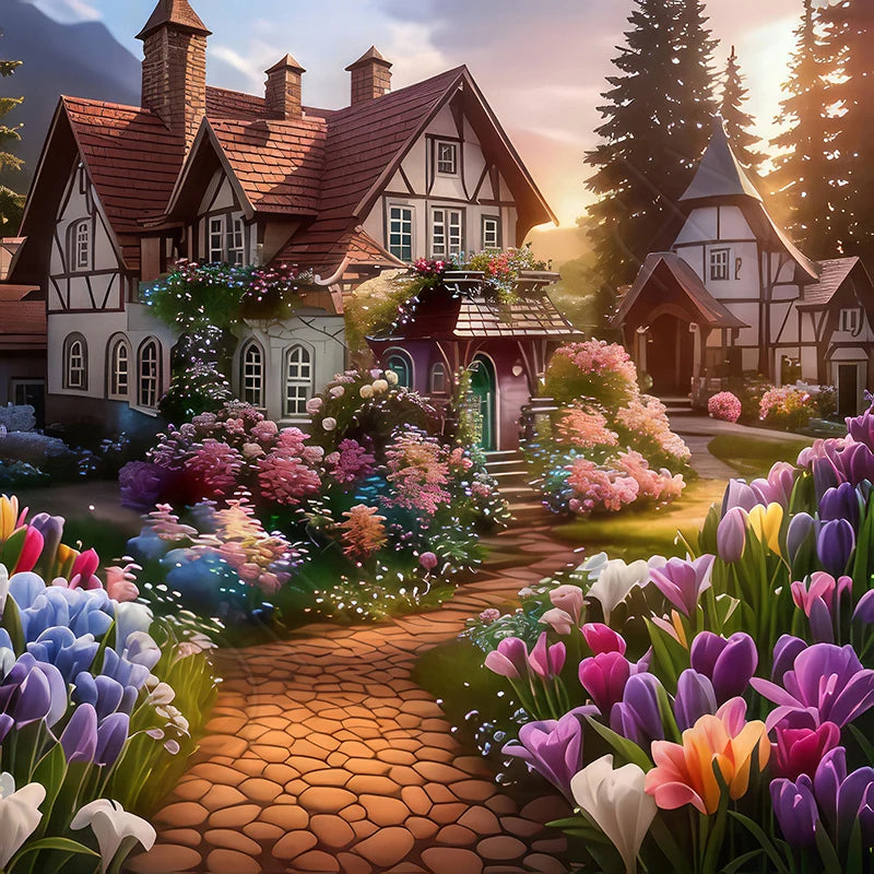 Cute Scenic Diamond Painting Kit | Full-Drill Round Diamonds