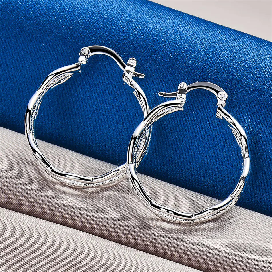 Triple-Layer Wave Hoop Earrings | 27mm Silver