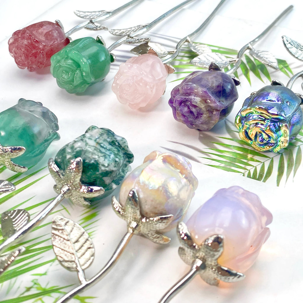 Crystal Carved Rose Flower — Natural Gemstone Rose Gift