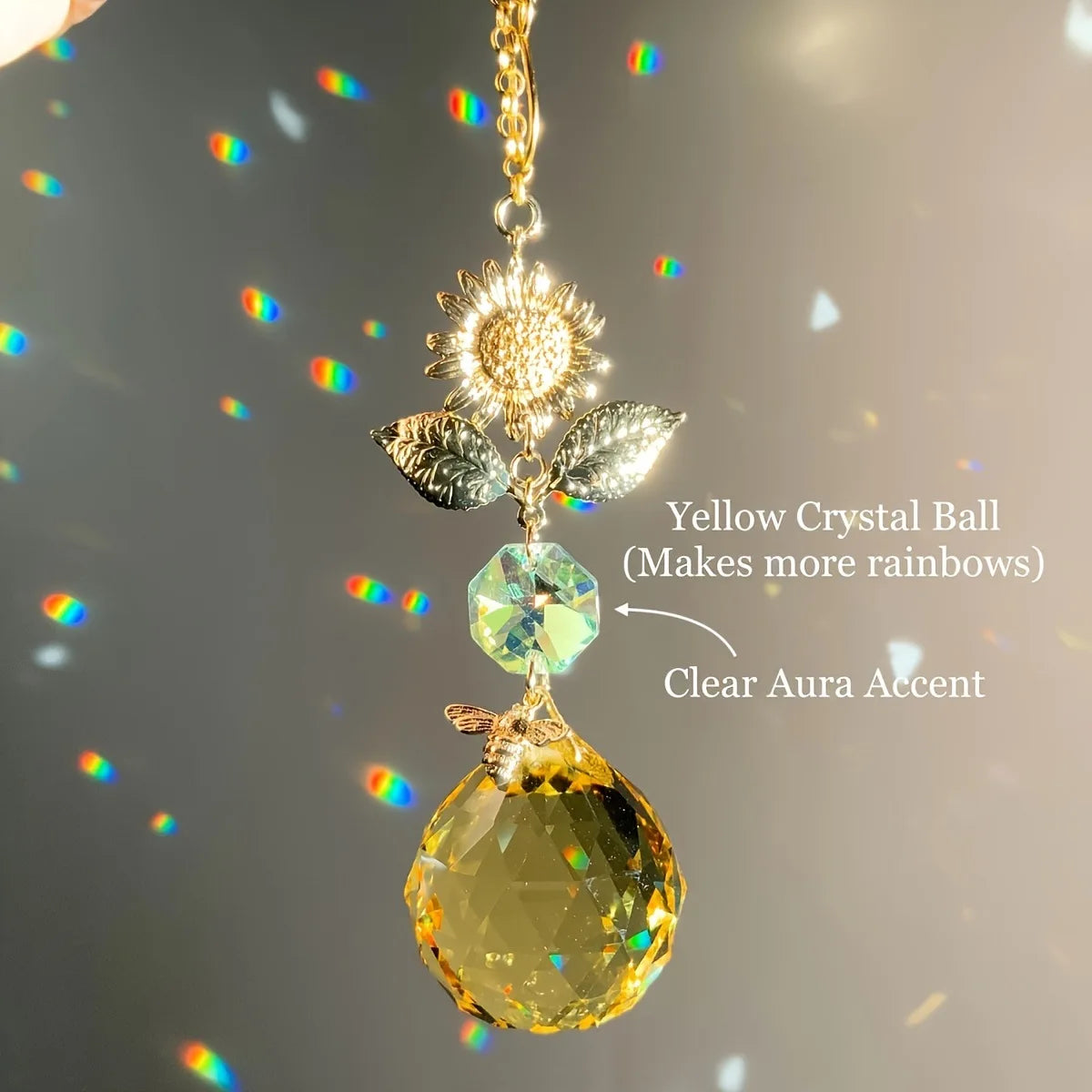 Sunflower & Bee Crystal Suncatcher Pendant