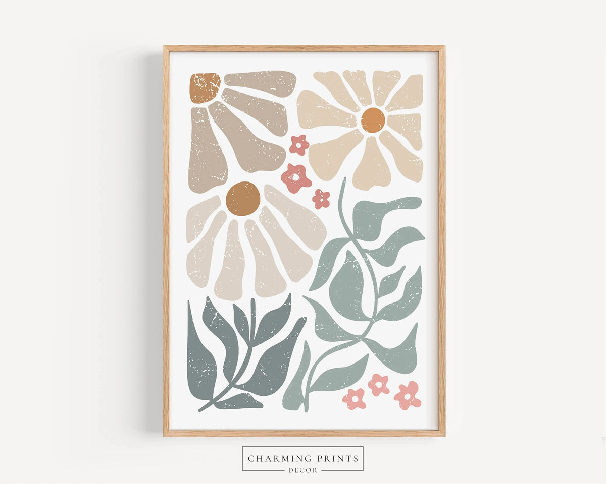 Boho Abstract Floral Canvas Wall Art Set | Neutral Botanical Prints for Living Room & Bedroom