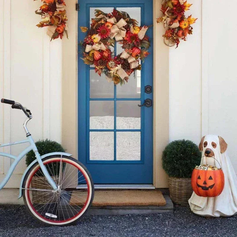 Halloween Resin Cat & Dog Pumpkin Figurine Decor
