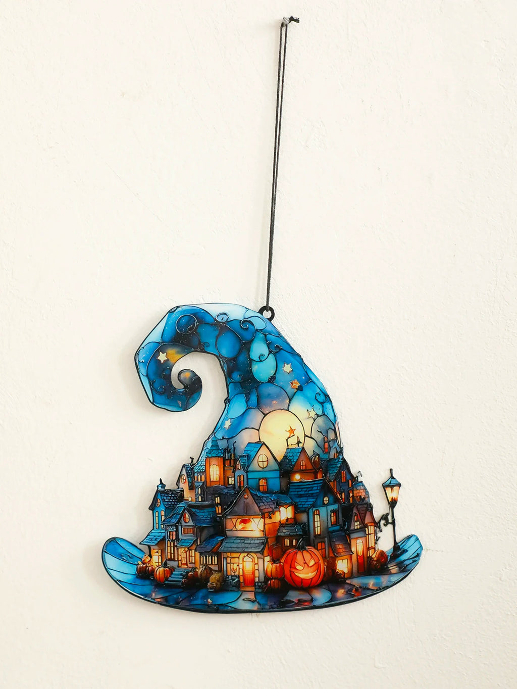 Halloween Witch Hat 2D Window Hanging | Acrylic Mini Town & Pumpkin Pendant Ornament