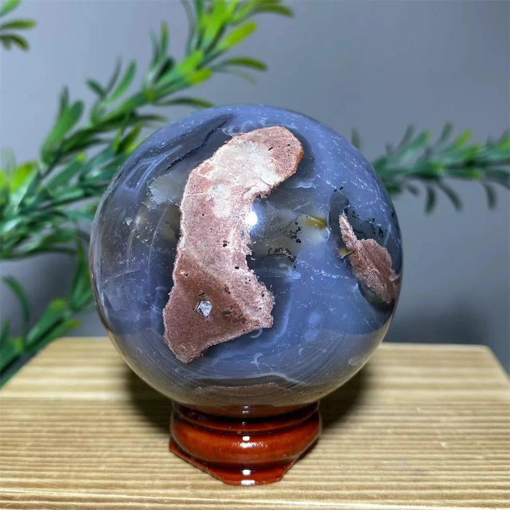 Natural Agate Crystal Sphere with Stand | Hand-Selected · Unique Flash Stone