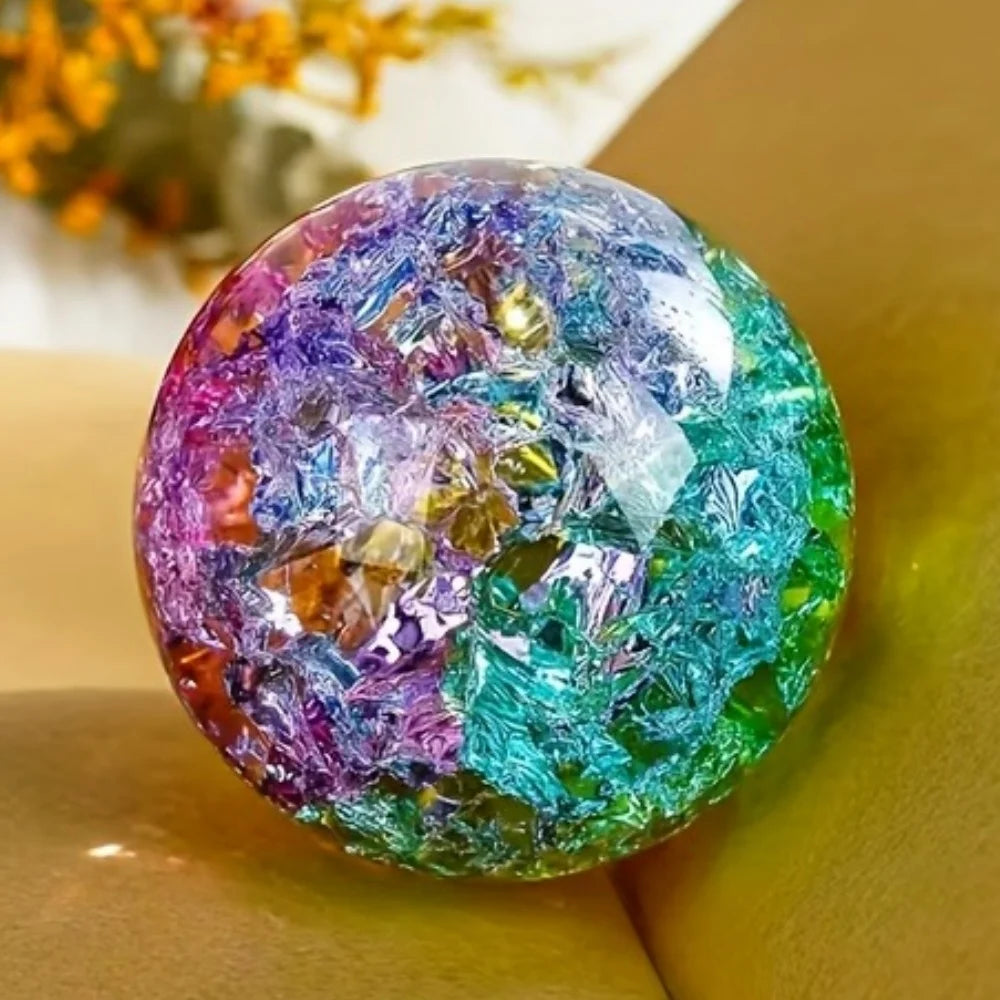 Ice Crack Crystal Ball | Colorful Glass Sphere for Home Décor & Fortune Telling