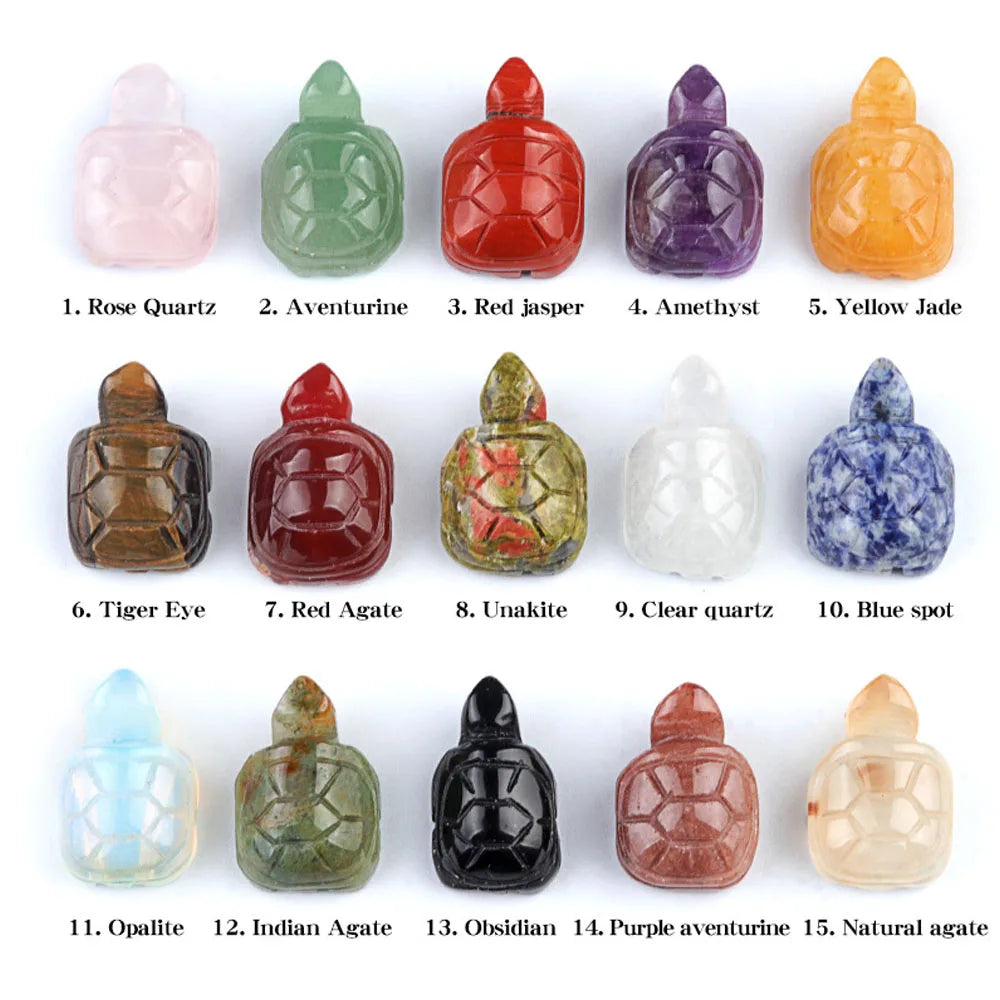 Natural Crystal Turtle Carving – Mini Gemstone Animal Figurine