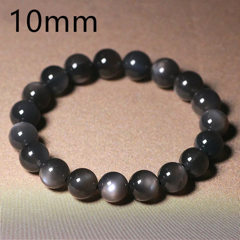 Natural Black Sunstone Bead Bracelet | Round Crystal Gemstone | 7mm–10mm