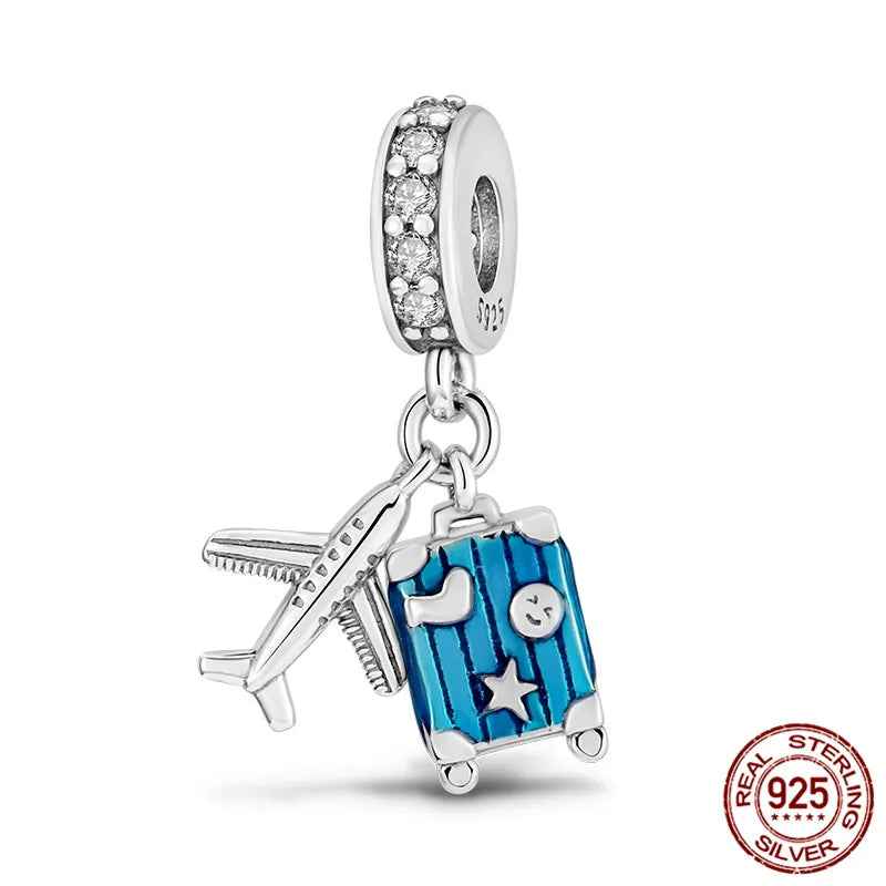 925 Sterling Silver Charm Holder Set – Bag Charm & Key Ring for DIY Jewelry