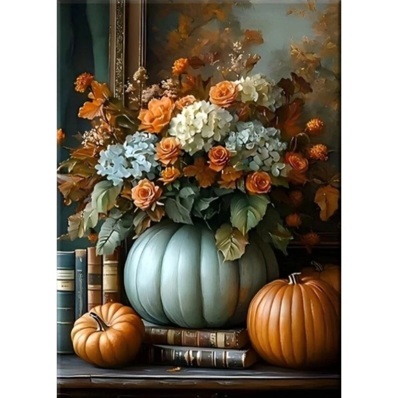 Autumn Pumpkin & Floral Canvas Print | Unframed Wall Art
