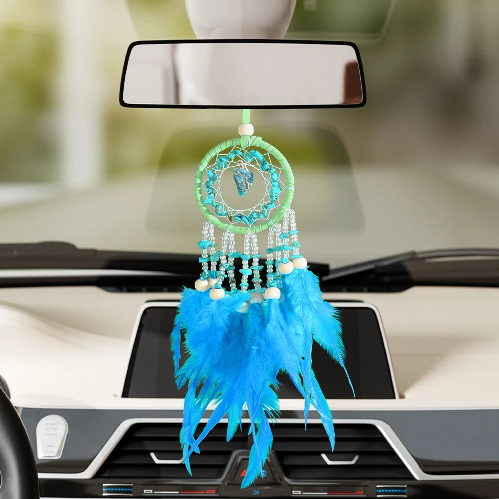 Boho Stone & Feather Dreamcatcher | Turquoise Wall Hanging — 9 Styles