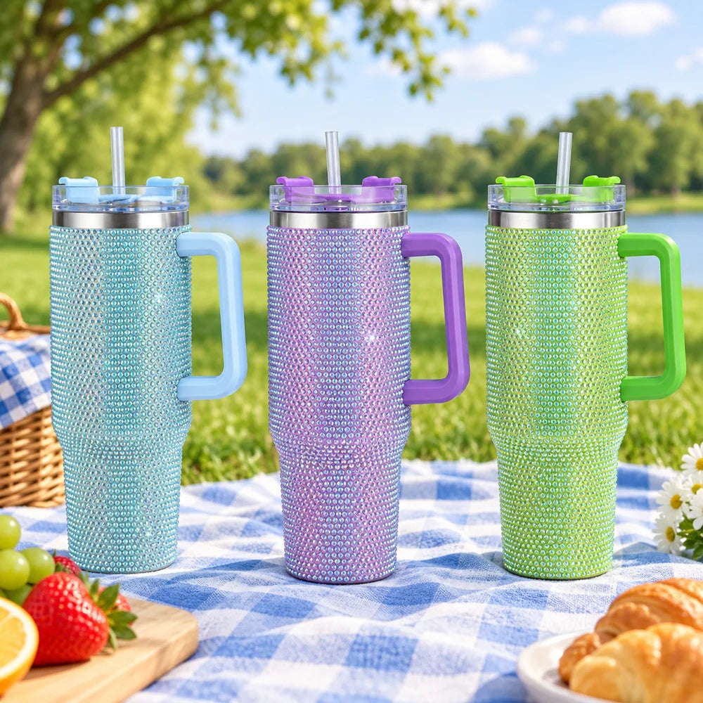 Rhinestone Sparkle Insulated Tumbler with Handle | 40 oz