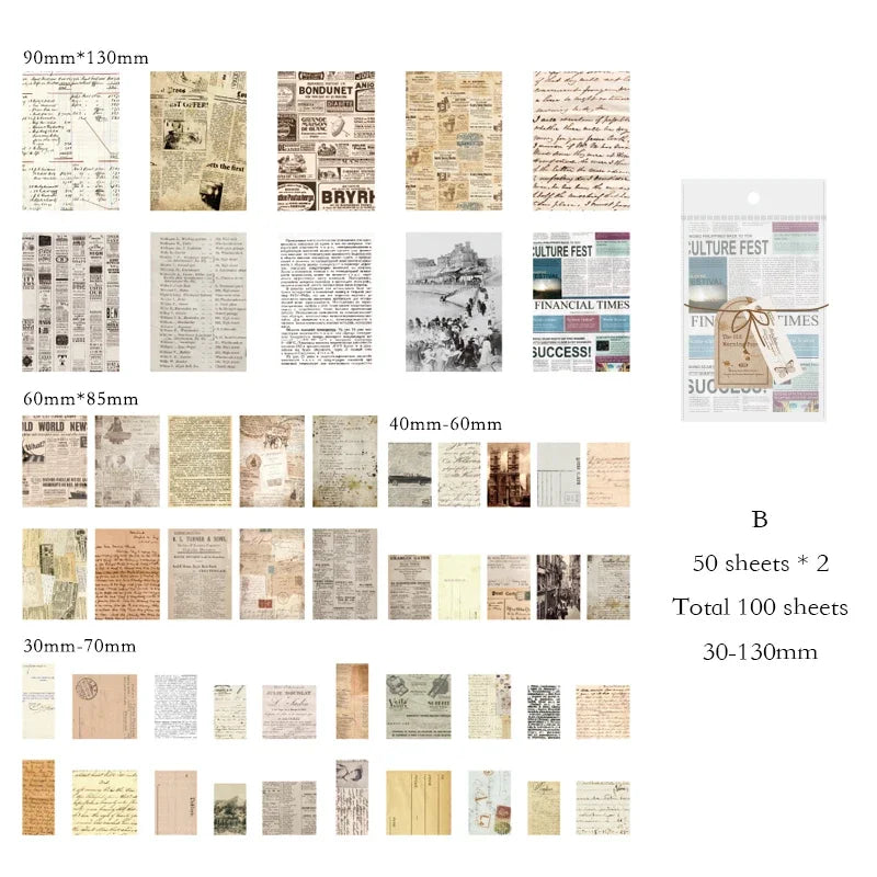 Vintage Scrapbooking Paper Kit | 100pcs Junk Journal Collage Decor Sheets