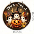 Halloween Round Wooden Sign | Ghost & Pumpkin Door Decor