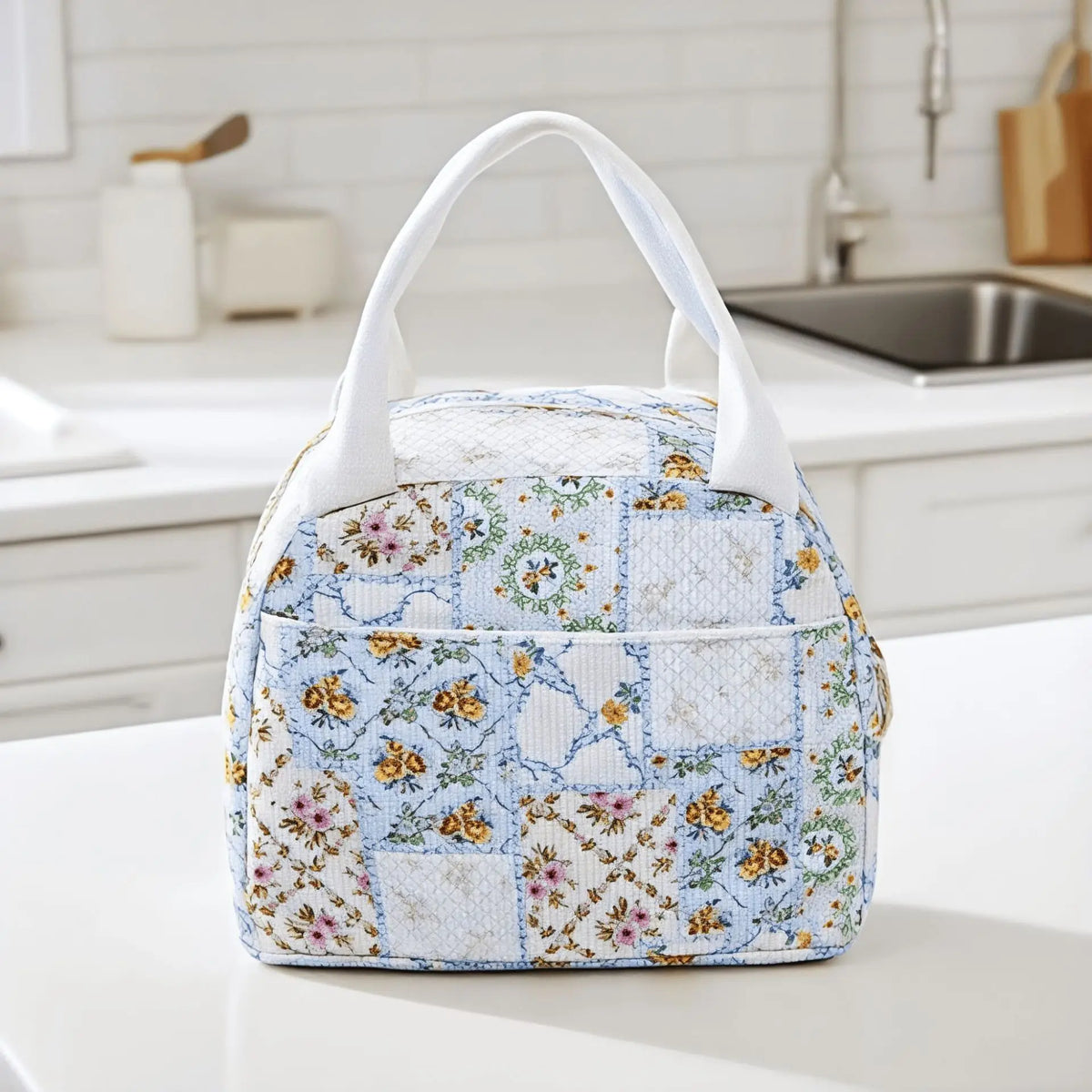 Quilted Floral Lunch Bag | Reusable Picnic & Travel Tote