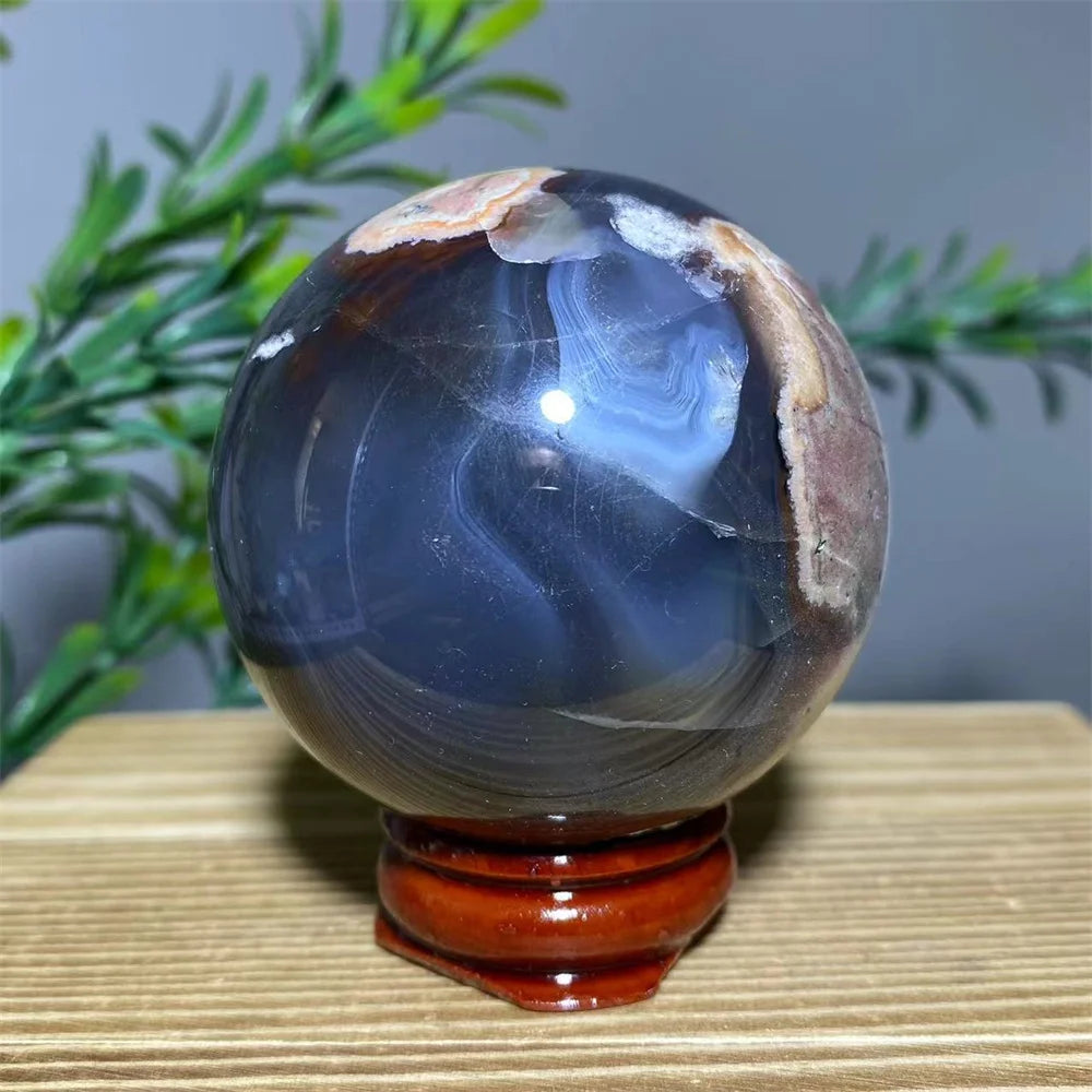 Natural Agate Crystal Sphere with Stand | Hand-Selected · Unique Flash Stone