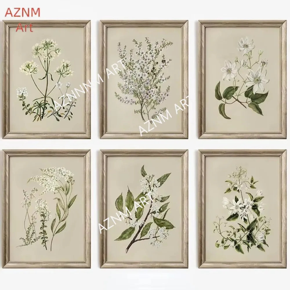 Vintage Botanical Floral Wall Art | Gallery Canvas Print Set