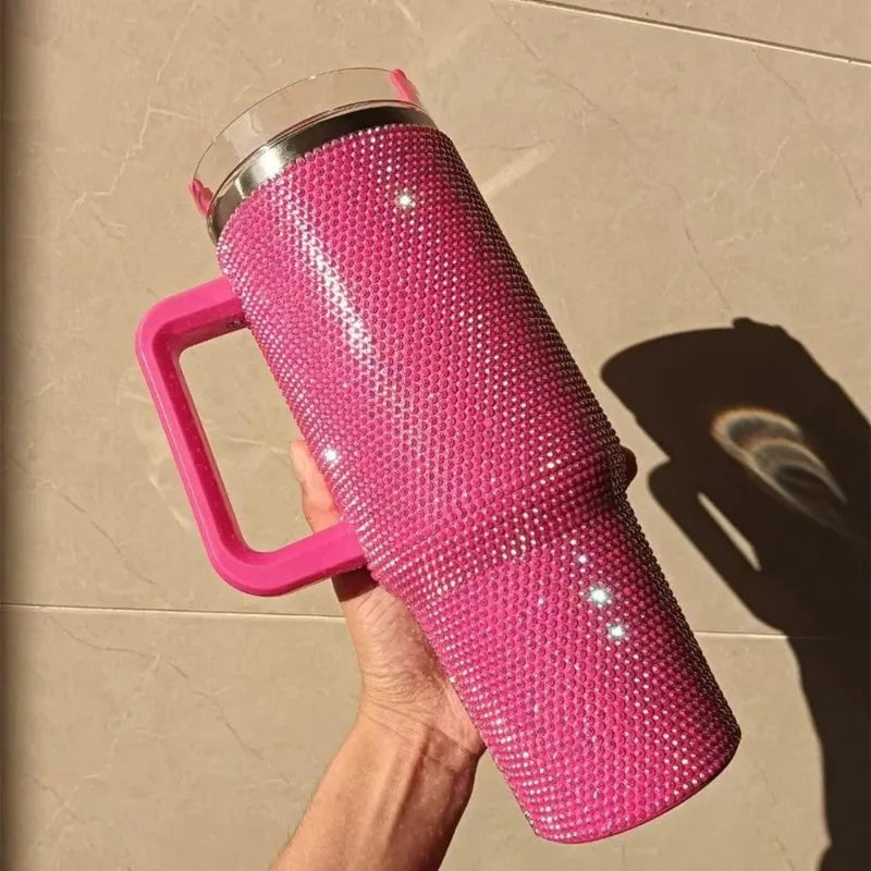 40oz Rhinestone Diamond Tumbler | Shiny Glitter Travel Cup with Straw