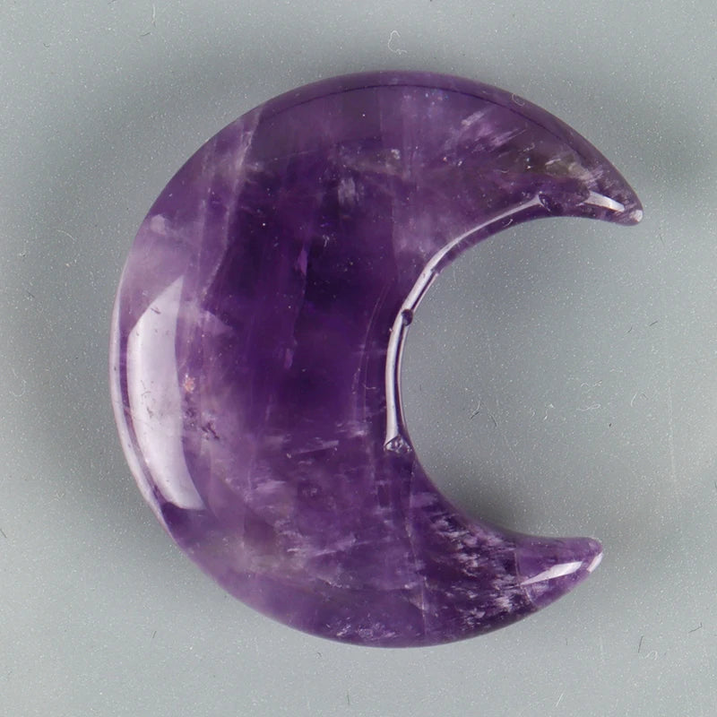 Natural Crystal Moon Ornament | Hand-Carved Healing Stone · 9 Varieties