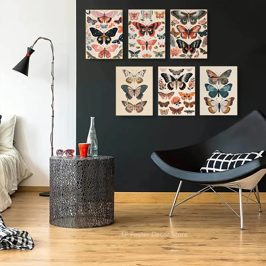 Boho Butterfly & Floral Aesthetic Poster Print | Vintage Wall Art for Living Room, Bedroom & Home Decor