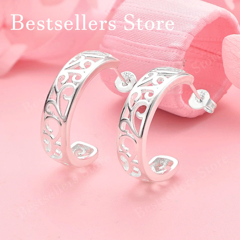 Hollow-Pattern Stud Earrings | Silver Style