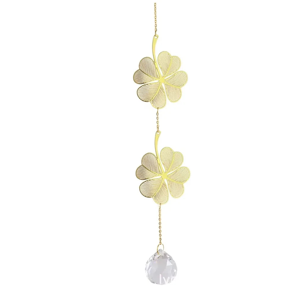 Lotus & Ginkgo Leaf Crystal Suncatcher Window Hanging