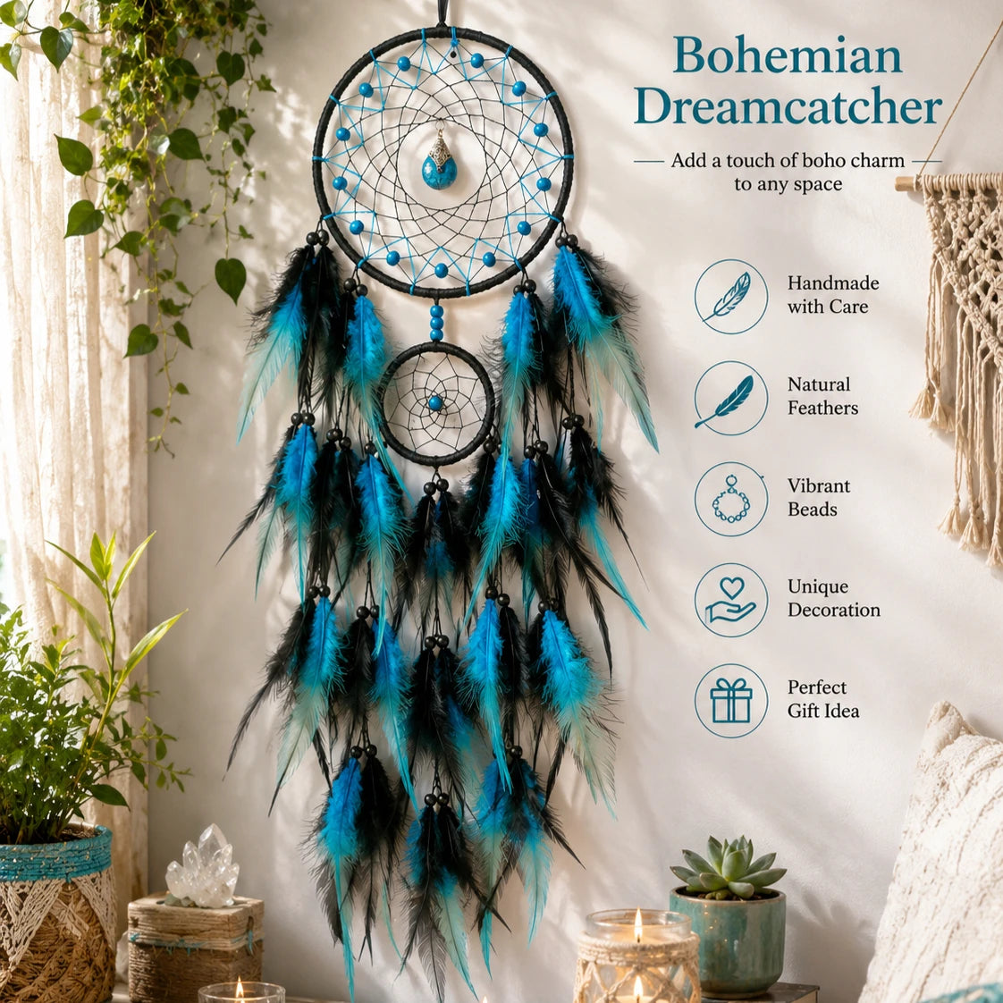 Boho Handmade Dreamcatcher | Tribal Wall & Window Hanging in 3 Colors