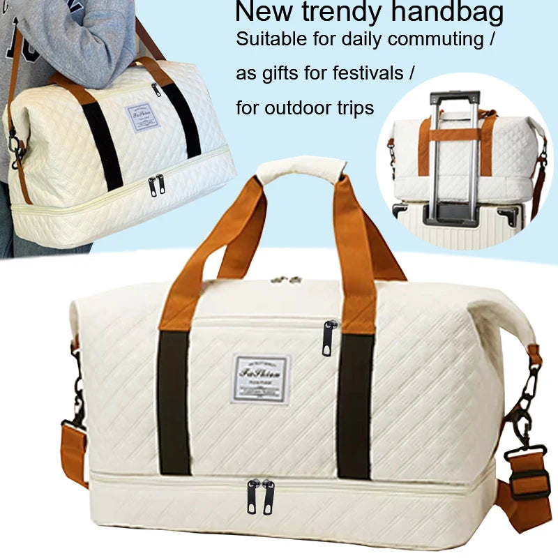 Quilted Travel Duffle Bag | 4 Colors | Wet & Dry Compartment