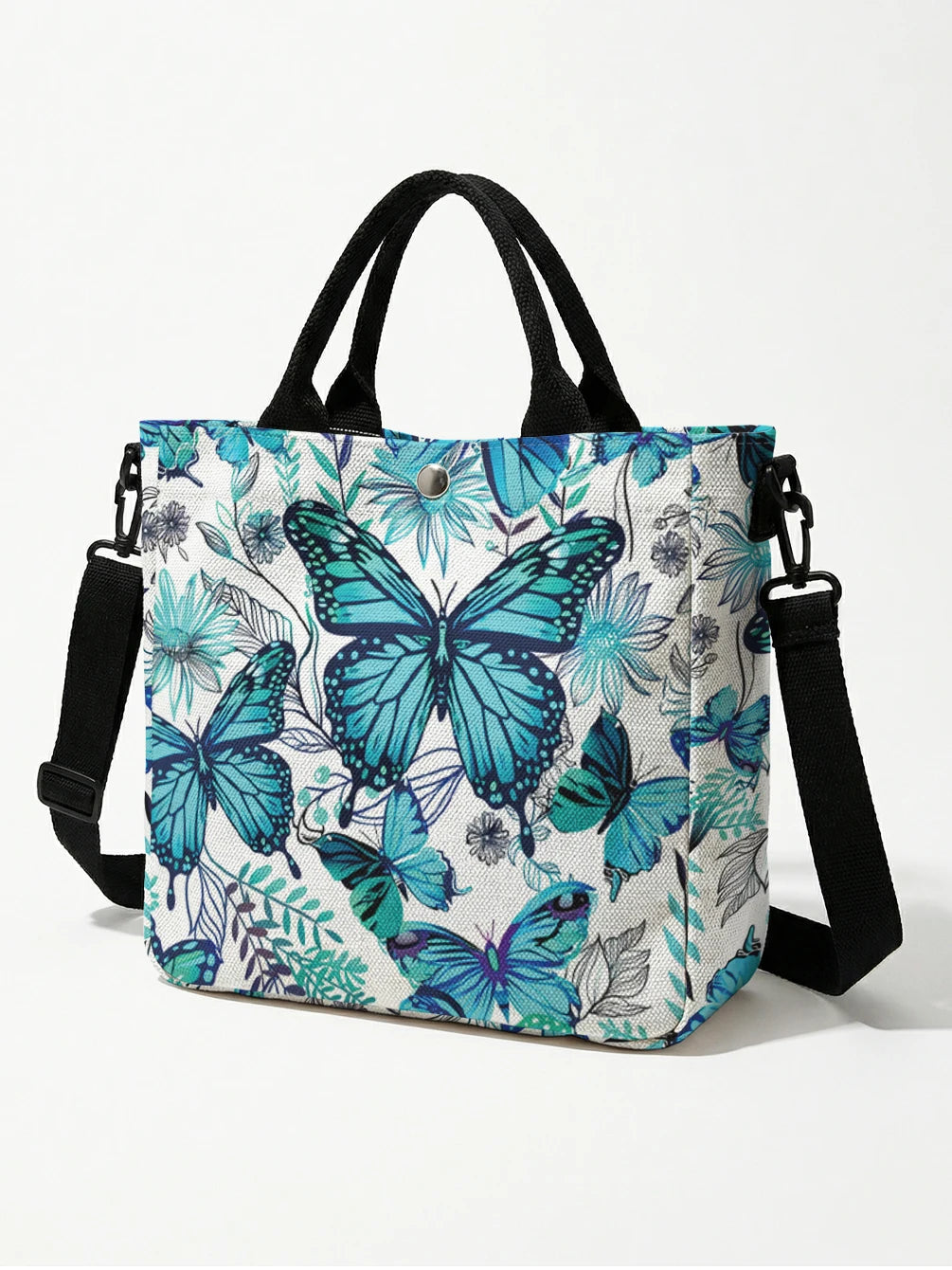 Butterfly & Daisy Floral Tote Bag with Crossbody Strap