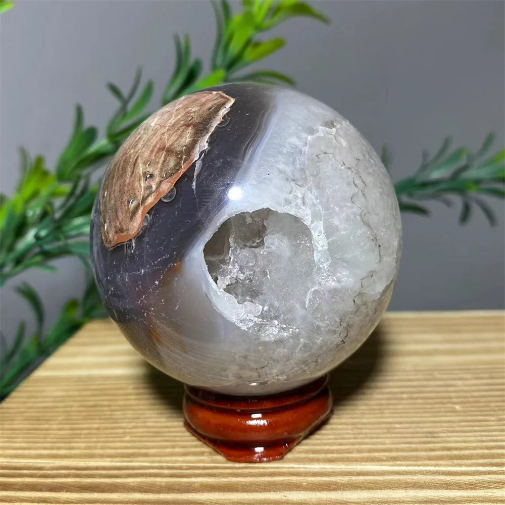 Natural Agate Crystal Sphere with Stand | Hand-Selected · Unique Flash Stone