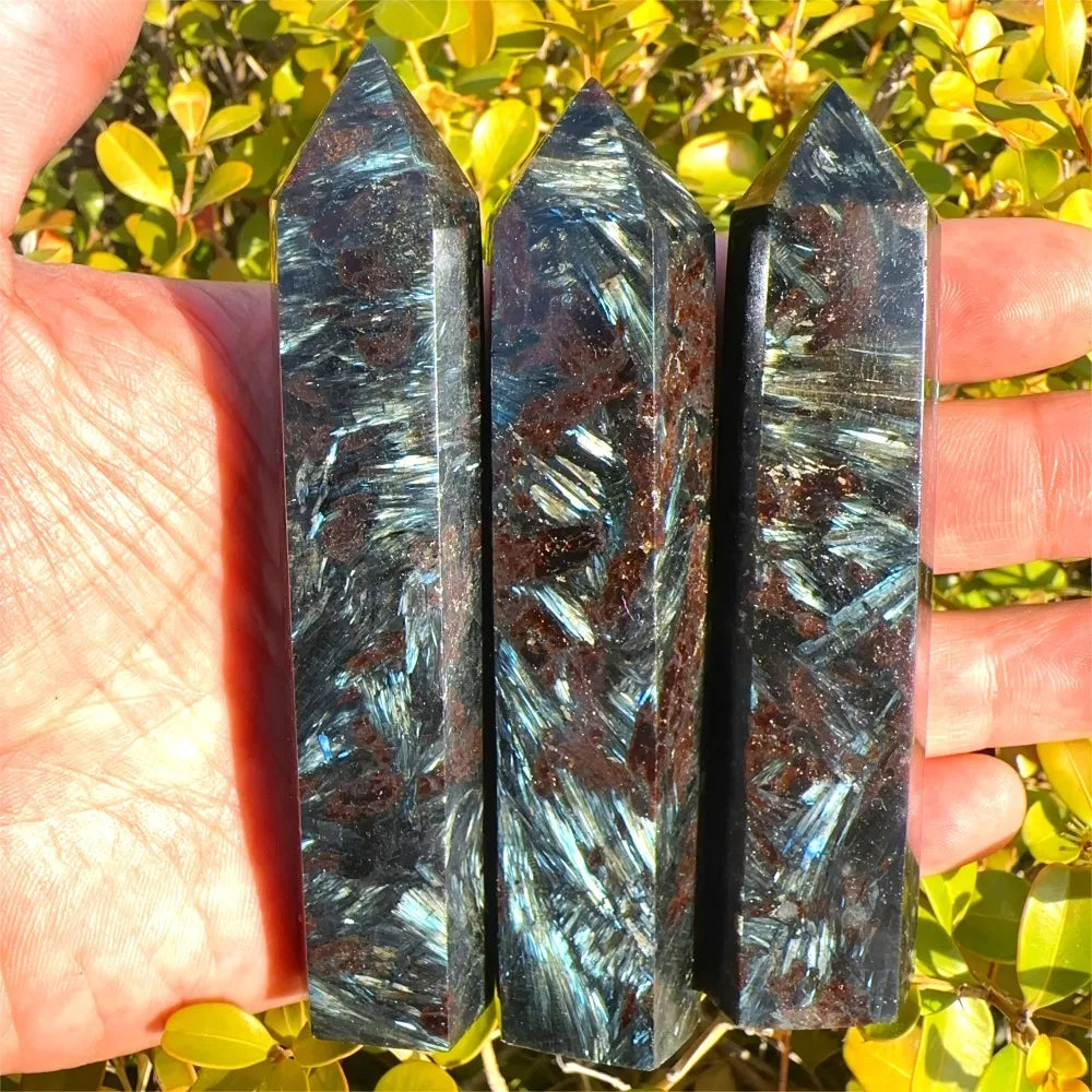 Natural Astrophyllite & Arfvedsonite Crystal Tower — Flashy Metaphysical Stone Obelisk