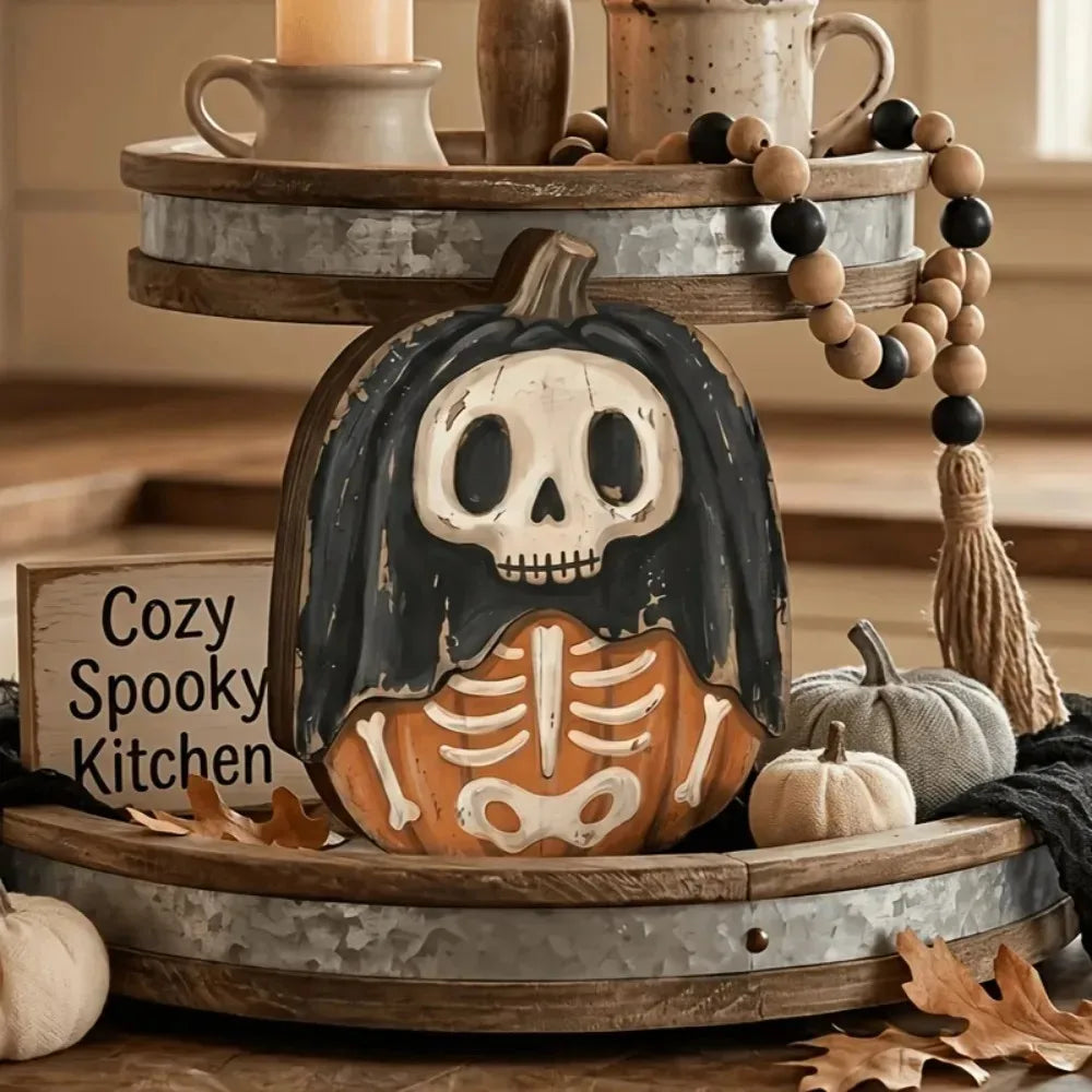 Halloween Retro Wooden Block Decor | Ghost, Black Cat, Pumpkin & Witch Figures