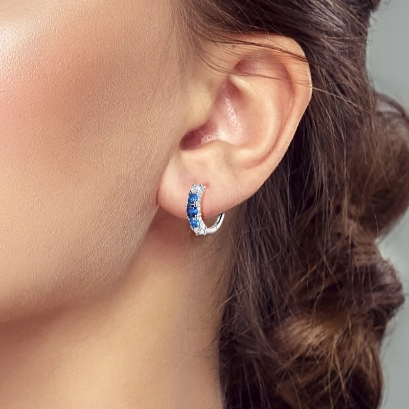 925 Sterling Silver Multi Blue Hoop Earrings