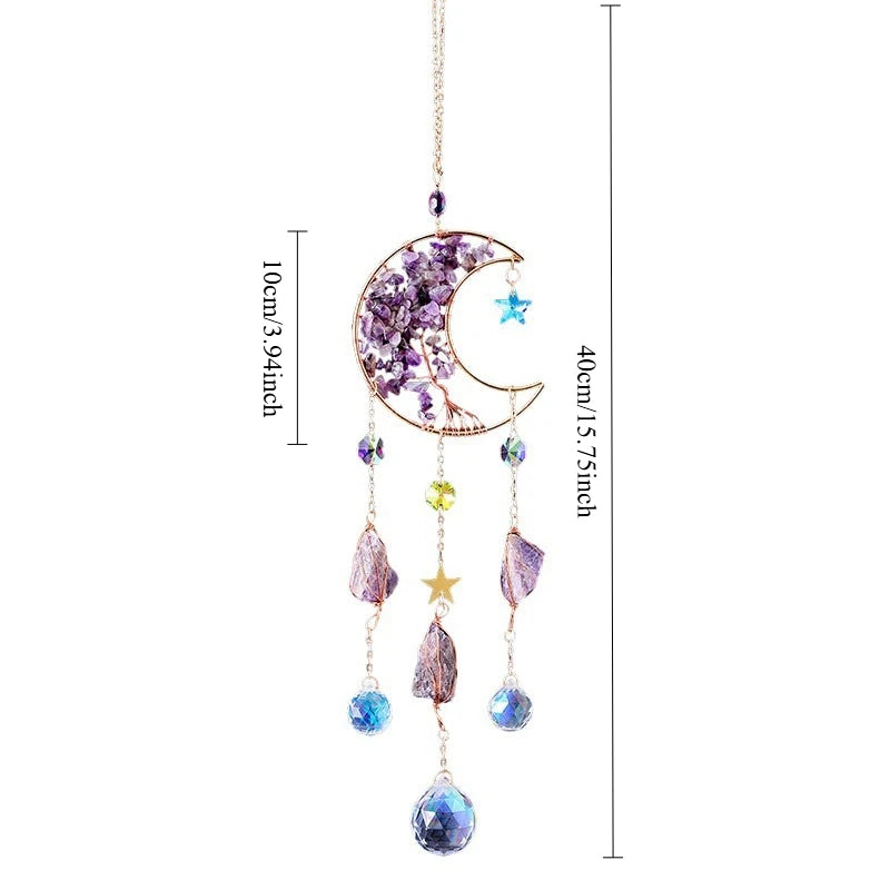 Moon Suncatcher with Natural Stone & Artificial Crystal