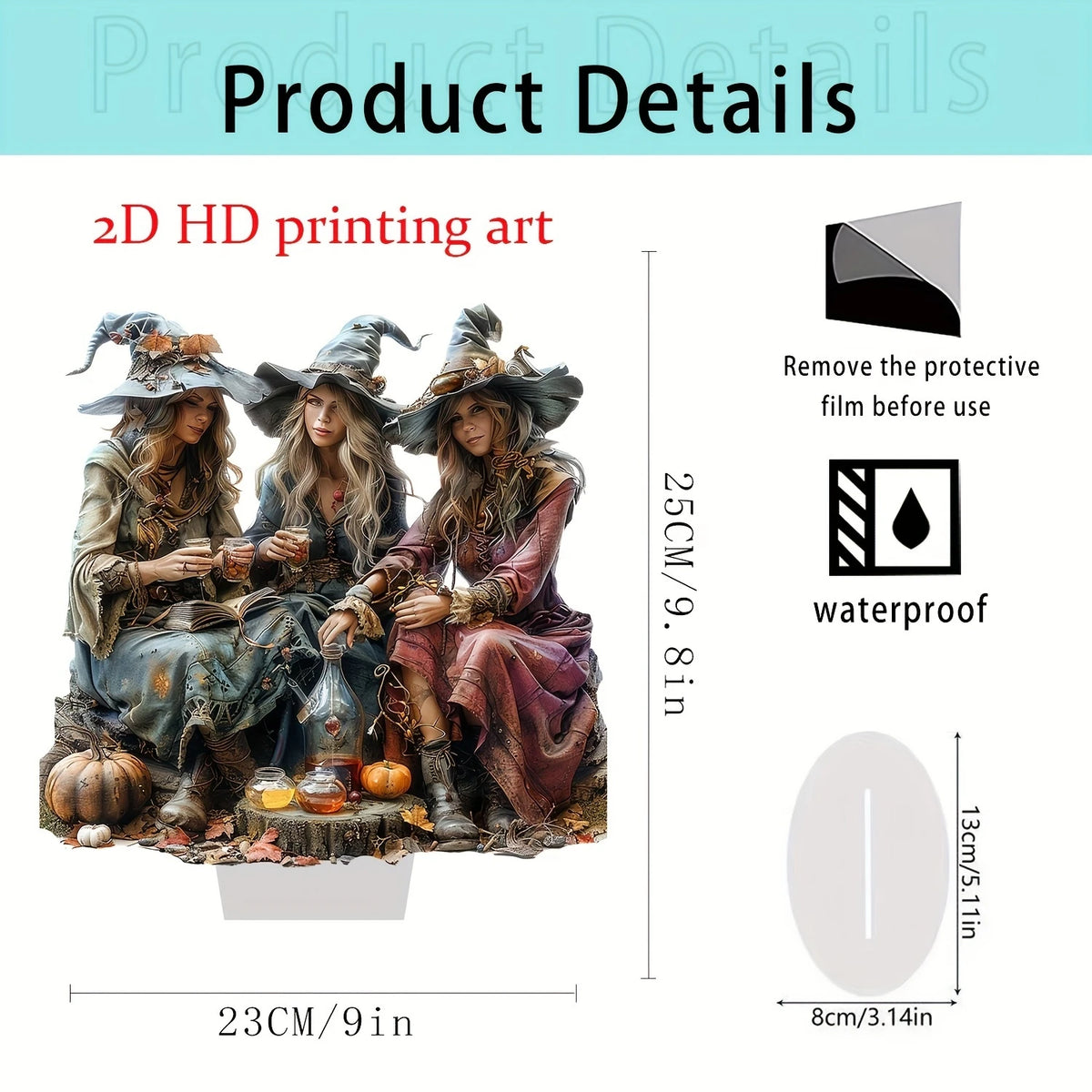 Three Witches 2D Acrylic Desktop Decoration | 10" Colorful Halloween Decor | Gift Set