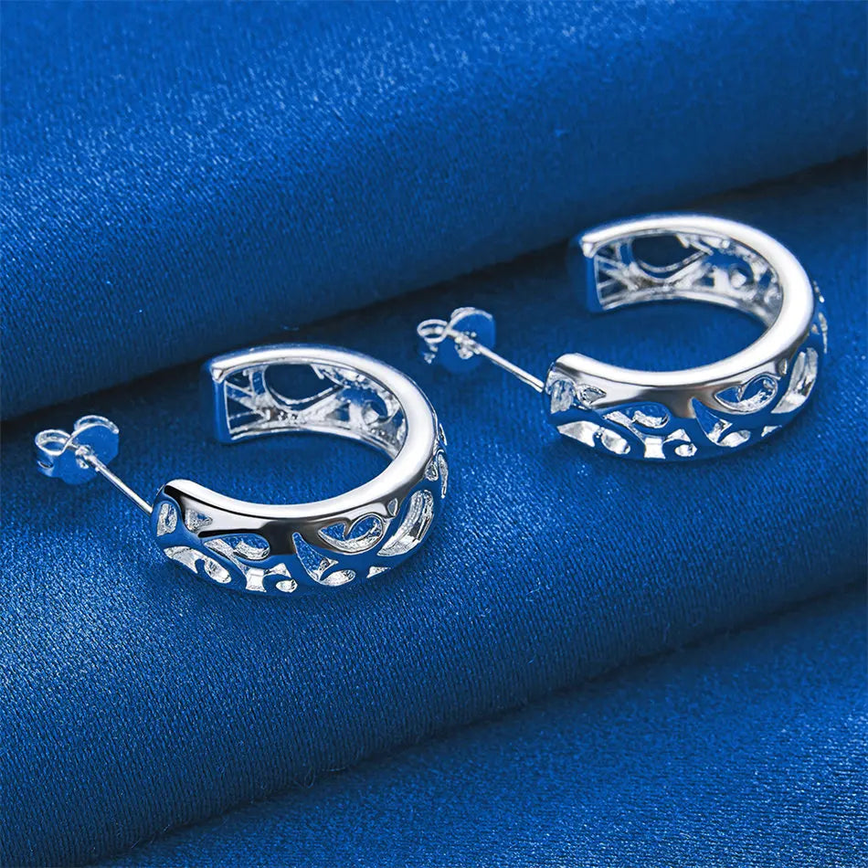 Hollow-Pattern Stud Earrings | Silver Style