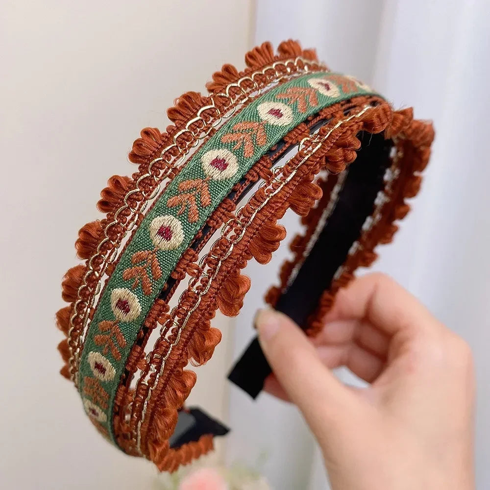 Boho Embroidery Wide Headband | Retro Style Women's Hair Hoop