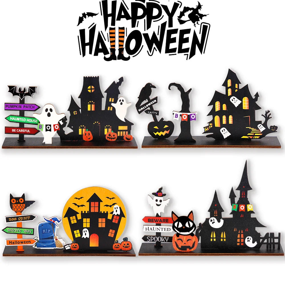 Halloween Haunted House 2D Wooden Centerpiece | Spooky Table Decor | Family Gathering Display